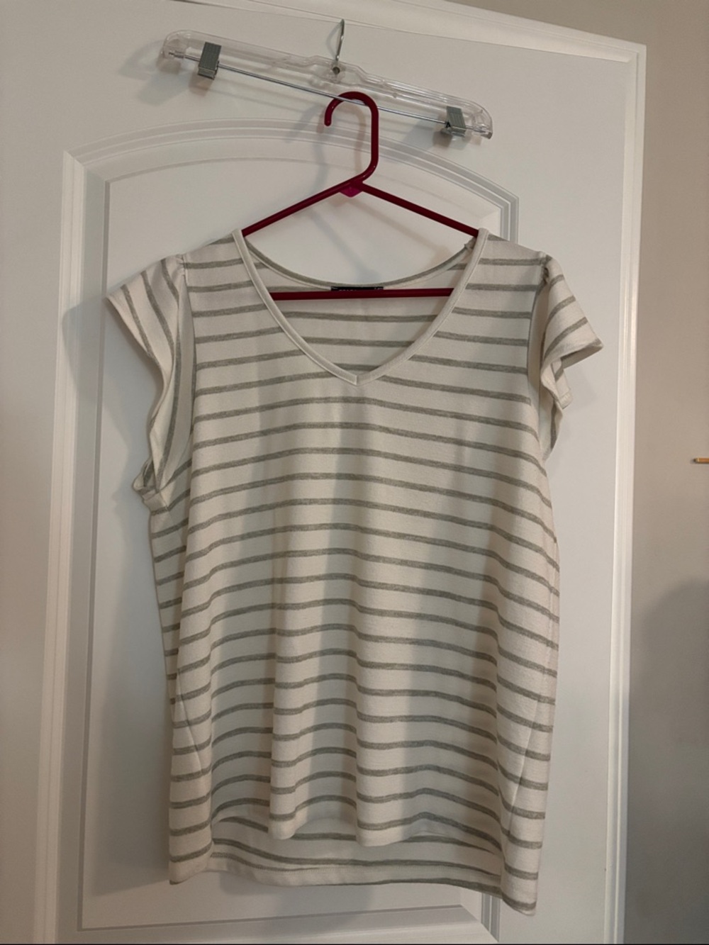 Staccato Cream Top with Light Green Stripes